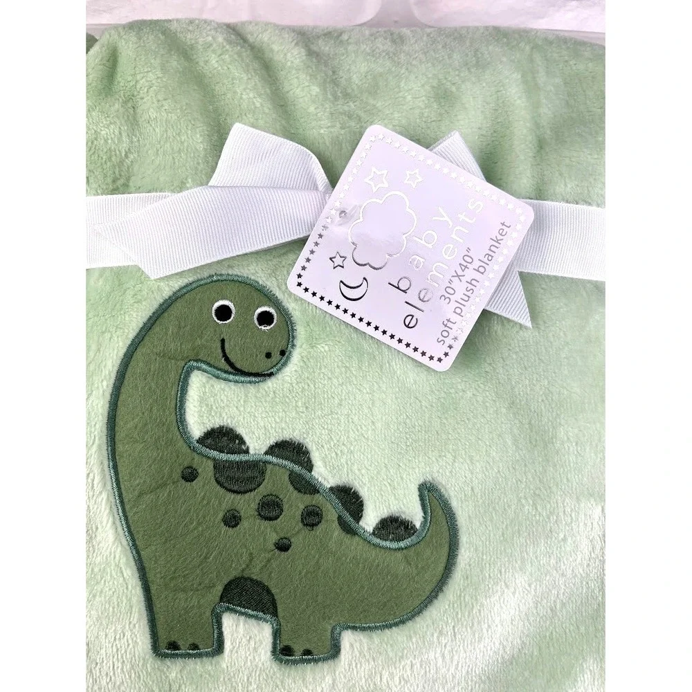 Baby Elements Green Dinosaur Blanket‎ Fleece Soft Boy Lovey NWT